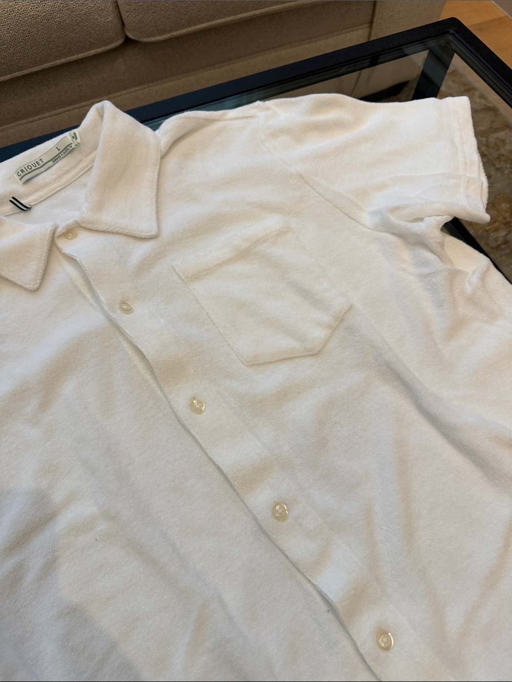 Criquet White Short-Sleeve Terry Button-Down Shirt